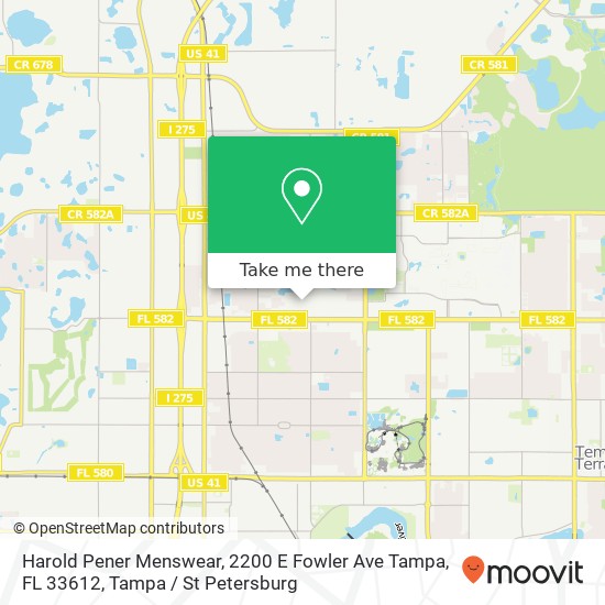 Mapa de Harold Pener Menswear, 2200 E Fowler Ave Tampa, FL 33612