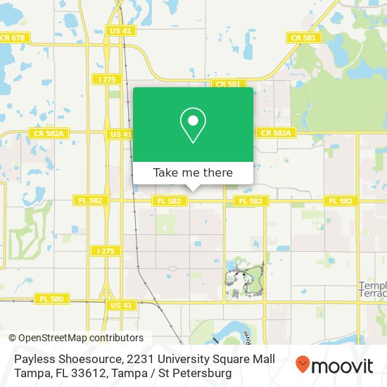 Mapa de Payless Shoesource, 2231 University Square Mall Tampa, FL 33612