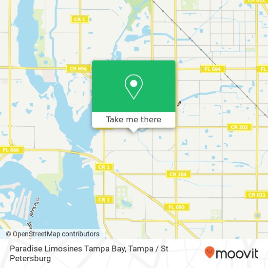 Paradise Limosines Tampa Bay map