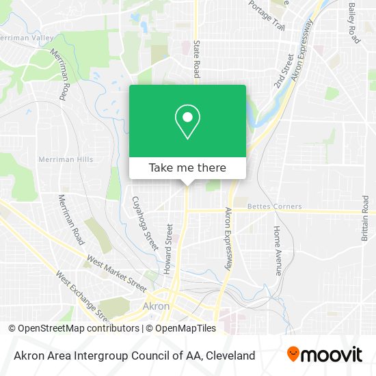 Akron Area Intergroup Council of AA map