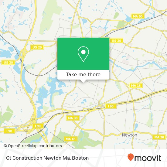 Mapa de Ct Construction Newton Ma