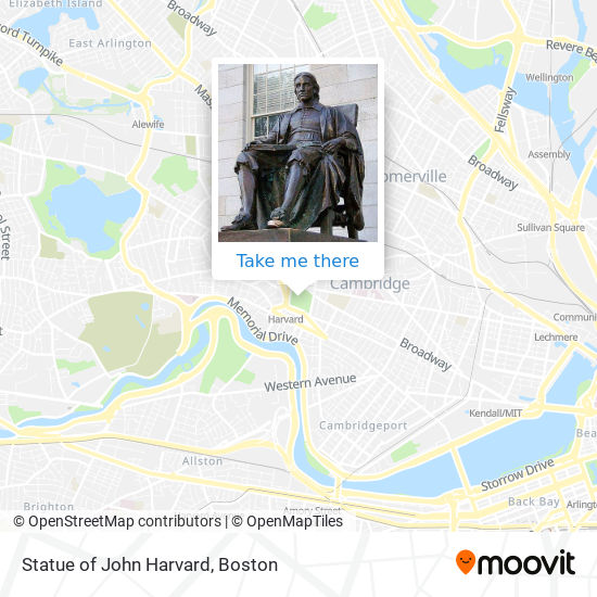 Statue of John Harvard map