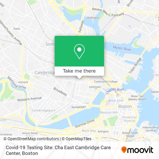 Mapa de Covid-19 Testing Site: Cha East Cambridge Care Center