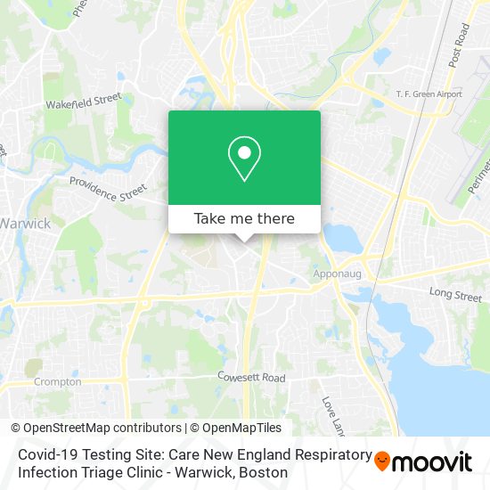 Mapa de Covid-19 Testing Site: Care New England Respiratory Infection Triage Clinic - Warwick