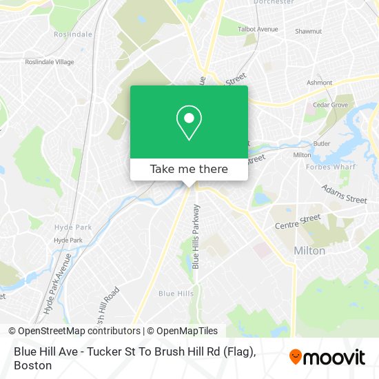 Blue Hill Ave - Tucker St To Brush Hill Rd (Flag) map