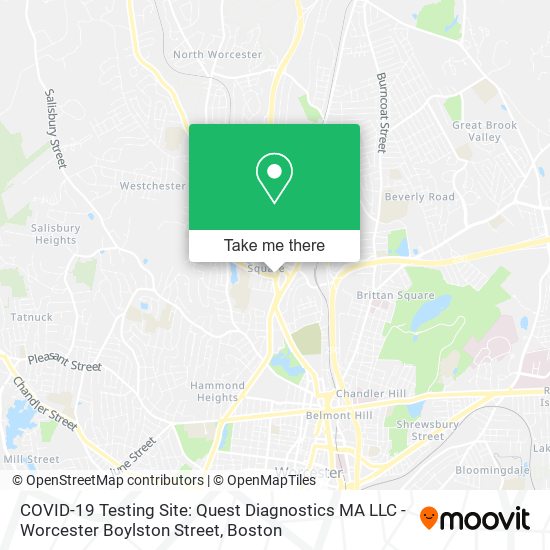 Mapa de COVID-19 Testing Site: Quest Diagnostics MA LLC - Worcester Boylston Street