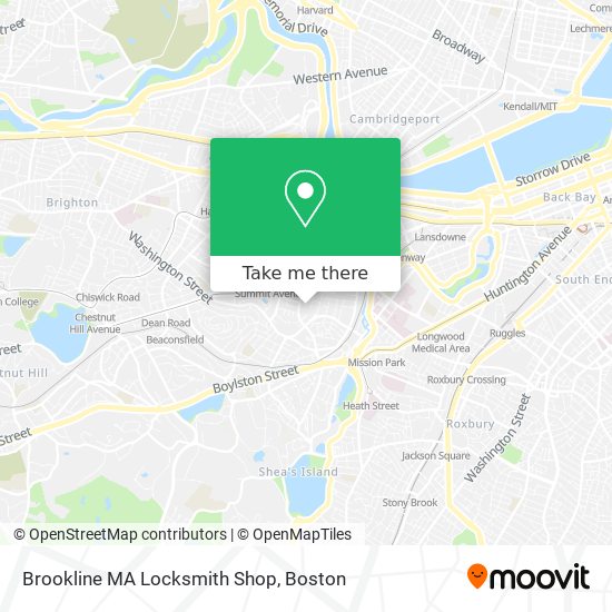 Brookline MA Locksmith Shop map