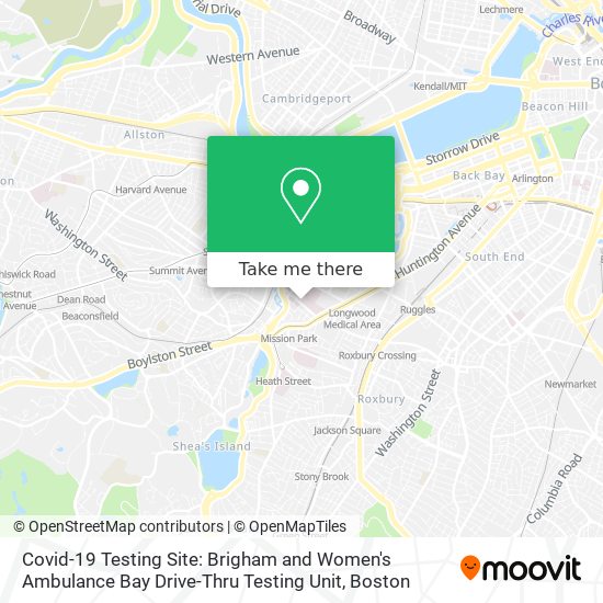 Covid-19 Testing Site: Brigham and Women's Ambulance Bay Drive-Thru Testing Unit map