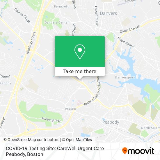 Mapa de COVID-19 Testing Site: CareWell Urgent Care Peabody