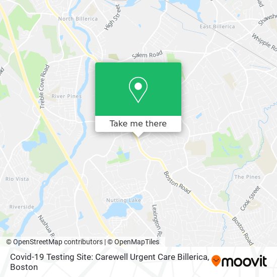 Mapa de Covid-19 Testing Site: Carewell Urgent Care Billerica