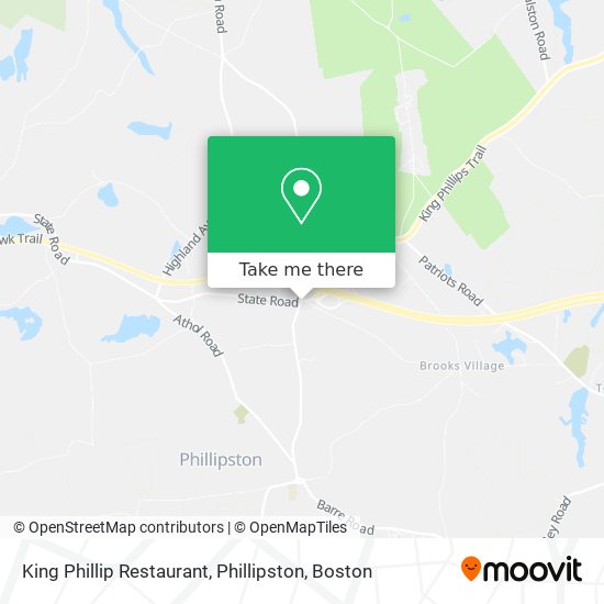 How to get to King Phillip Restaurant, Phillipston in Boston by Bus or Train?