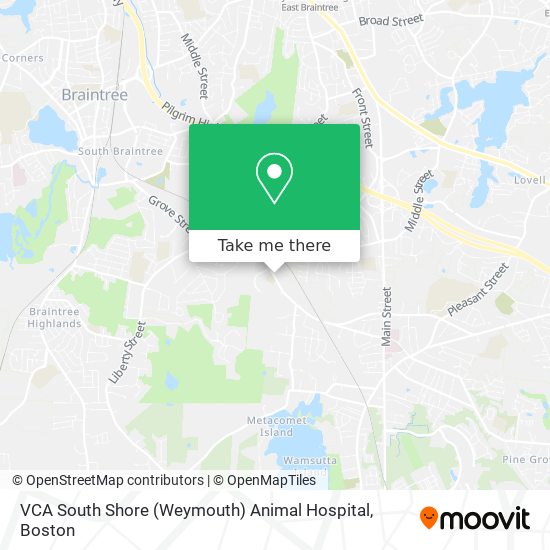 How to get to VCA South Shore (Weymouth) Animal Hospital in Braintree Town  by Bus or Subway?