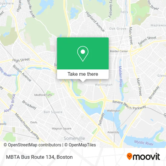 MBTA Bus Route 134 map