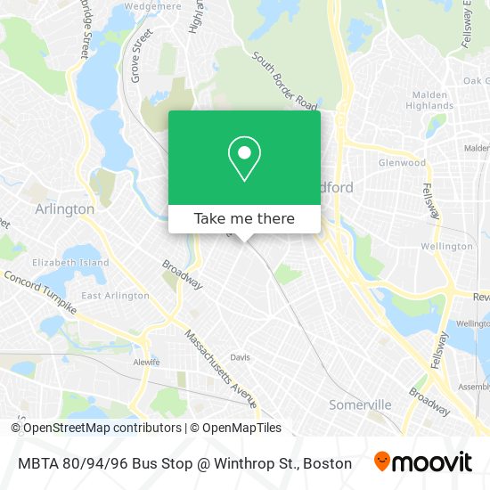 MBTA 80 / 94 / 96 Bus Stop @ Winthrop St. map