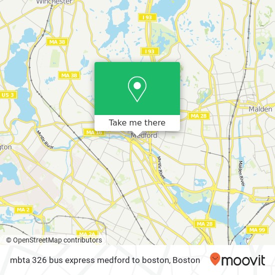 Mapa de mbta 326 bus express medford to boston