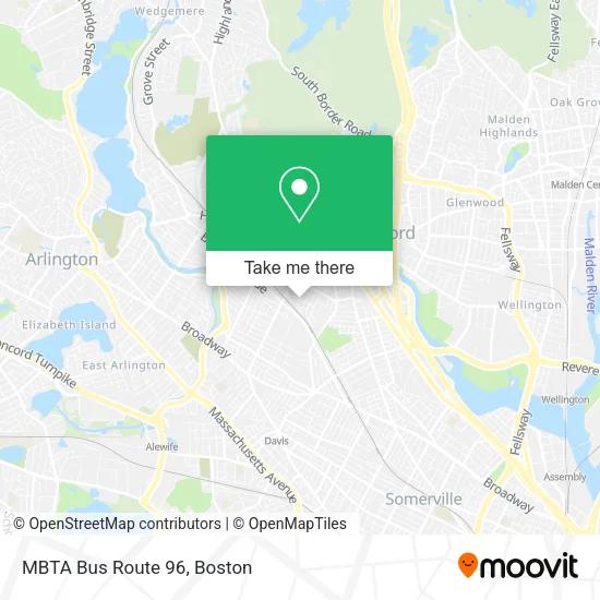MBTA Bus Route 96 map