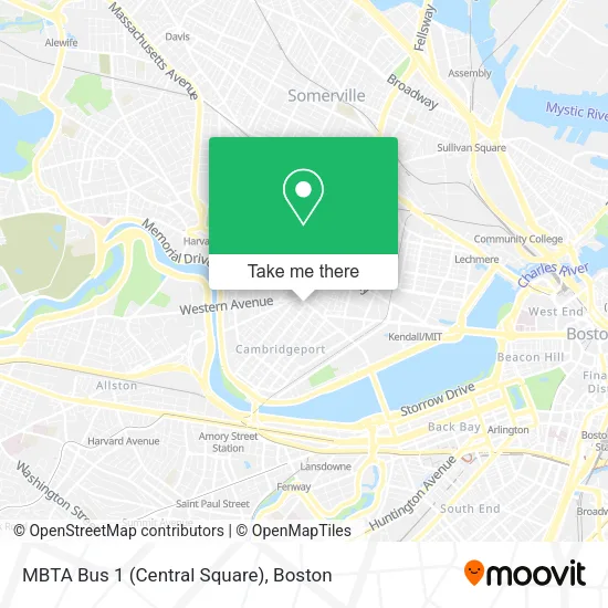 MBTA Bus 1 (Central Square) map