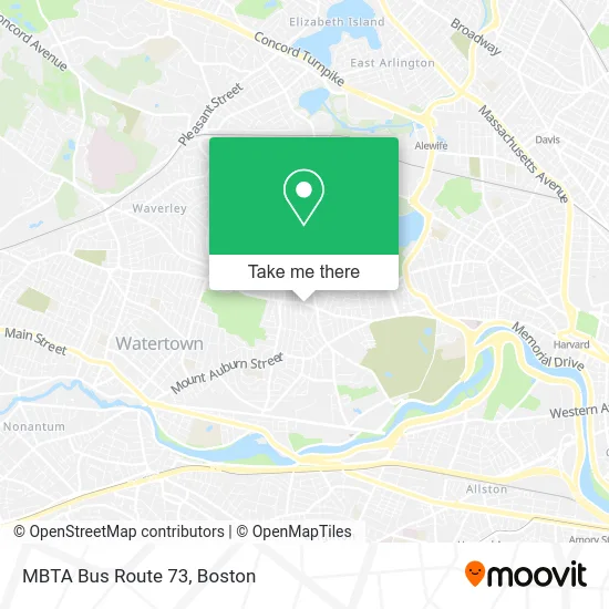 MBTA Bus Route 73 map