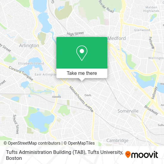 Tufts Administration Building (TAB), Tufts University map