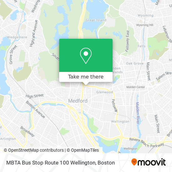 Mapa de MBTA Bus Stop Route 100 Wellington