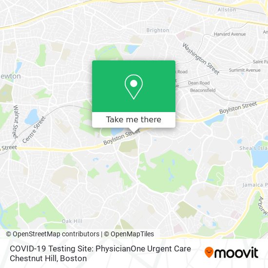 COVID-19 Testing Site: PhysicianOne Urgent Care Chestnut Hill map