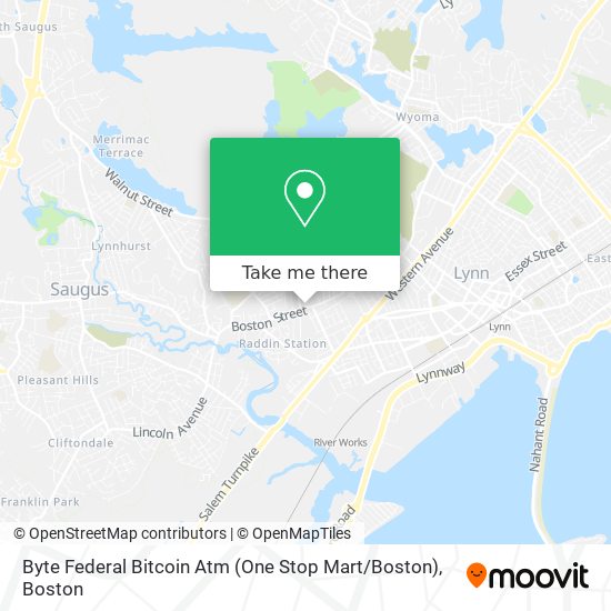 Mapa de Byte Federal Bitcoin Atm (One Stop Mart / Boston)