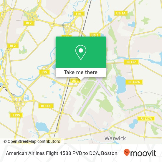 Mapa de American Airlines Flight 4588 PVD to DCA
