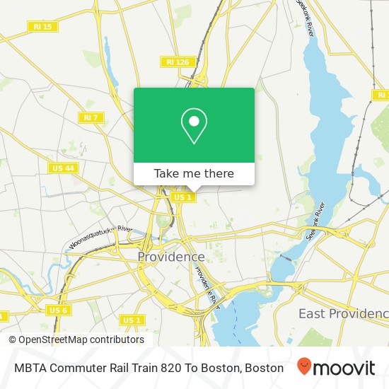 Mapa de MBTA Commuter Rail Train 820 To Boston