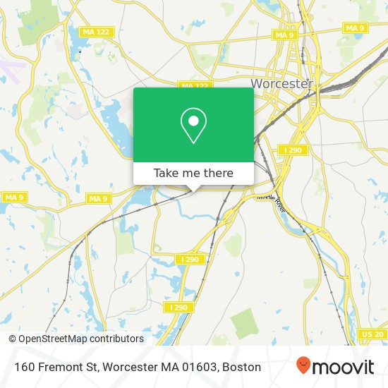 Mapa de 160 Fremont St, Worcester MA 01603