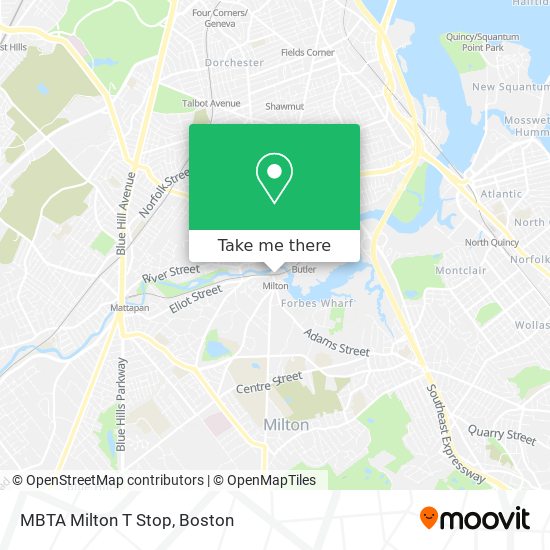 MBTA Milton T Stop map