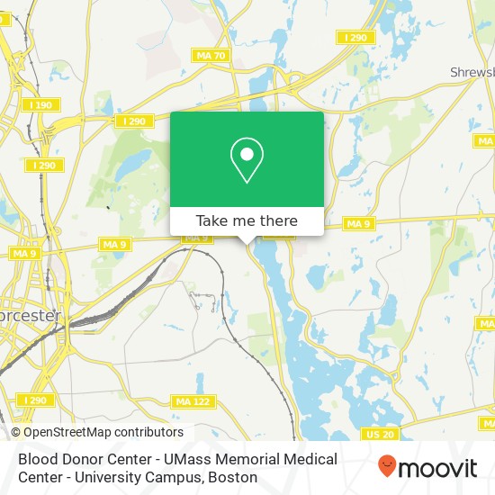 Mapa de Blood Donor Center - UMass Memorial Medical Center - University Campus