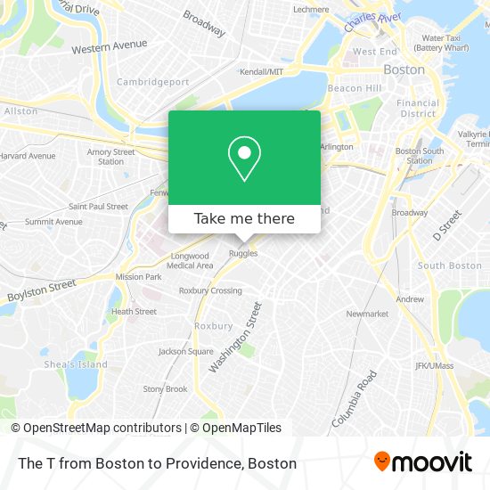 The T from Boston to Providence map
