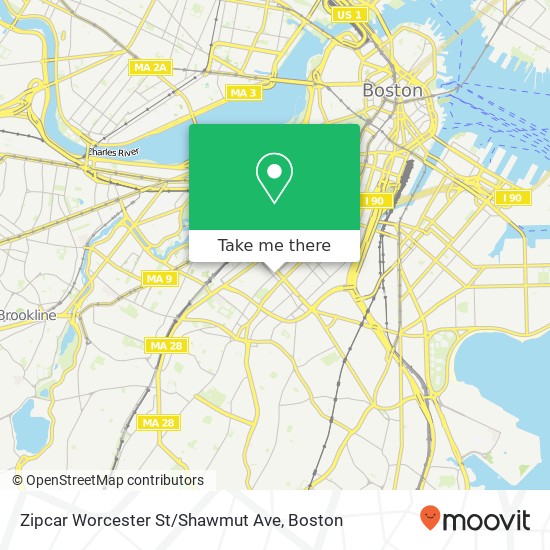 Mapa de Zipcar Worcester St / Shawmut Ave