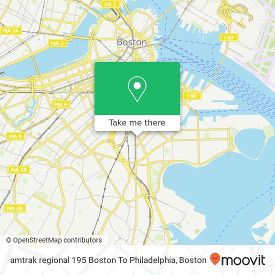 Mapa de amtrak regional 195 Boston To Philadelphia