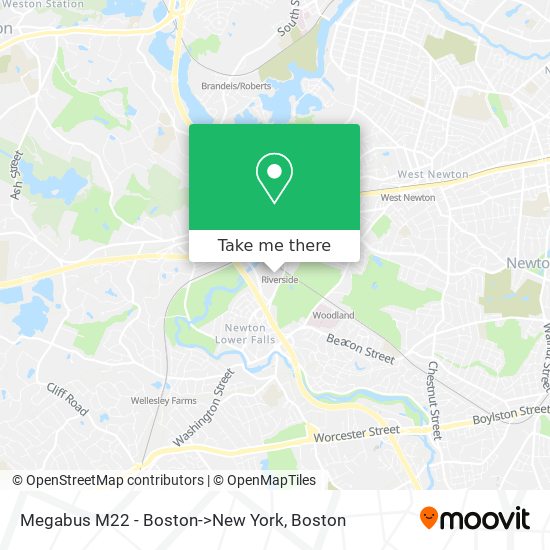 Mapa de Megabus M22 - Boston->New York