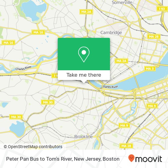 Mapa de Peter Pan Bus to Tom's River, New Jersey