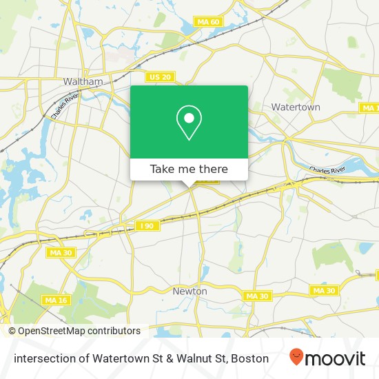 Mapa de intersection of Watertown St & Walnut St