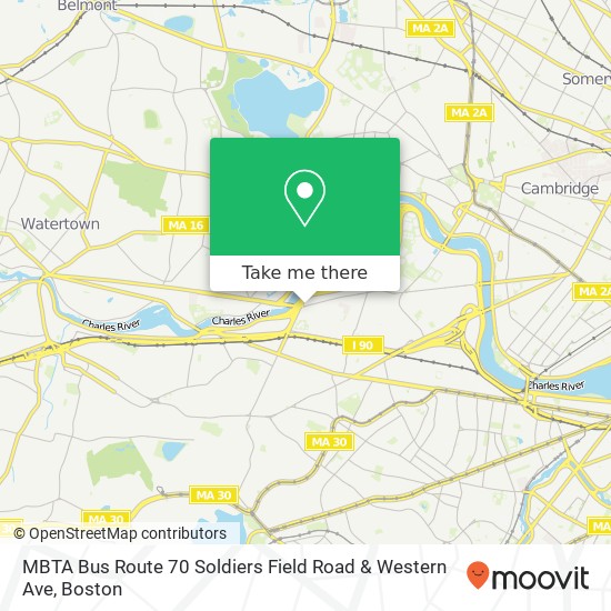 MBTA Bus Route 70 Soldiers Field Road & Western Ave map
