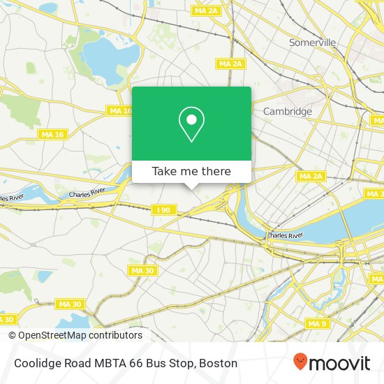 Coolidge Road MBTA 66 Bus Stop map