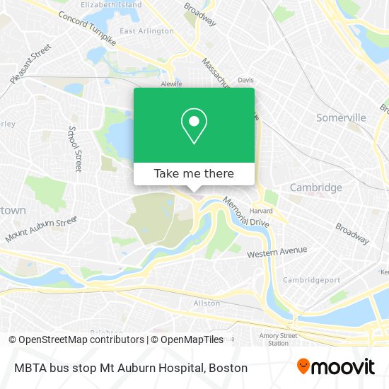 Mapa de MBTA bus stop Mt Auburn Hospital