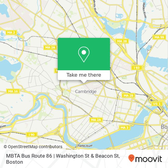 Mapa de MBTA Bus Route 86 | Washington St & Beacon St