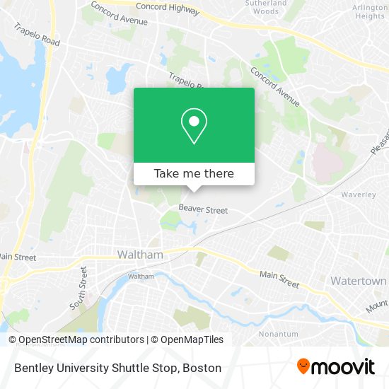 Bentley University Shuttle Stop map