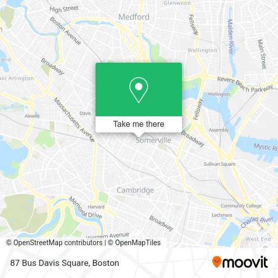 87 Bus Davis Square map