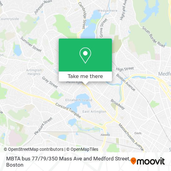 Mapa de MBTA bus 77 / 79 / 350 Mass Ave and Medford Street