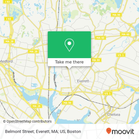Mapa de Belmont Street; Everett, MA; US