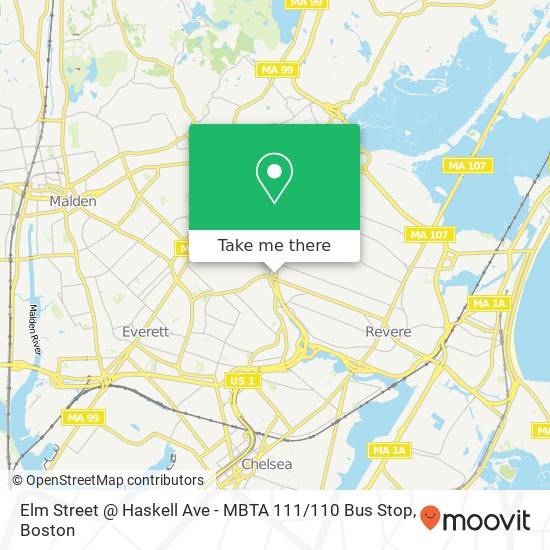 Elm Street @ Haskell Ave - MBTA 111 / 110 Bus Stop map