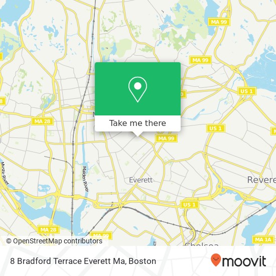 Mapa de 8 Bradford Terrace Everett Ma