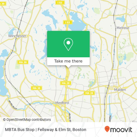 Mapa de MBTA Bus Stop | Fellsway & Elm St