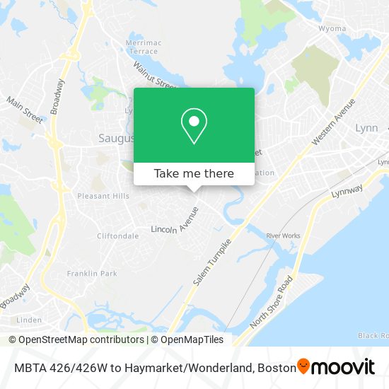 Mapa de MBTA 426 / 426W to Haymarket / Wonderland