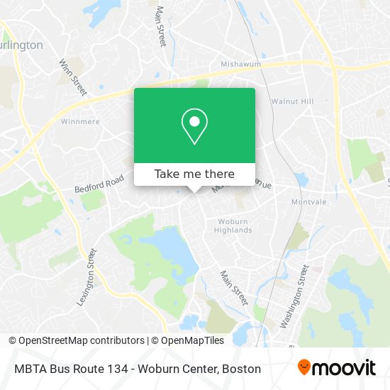 Mapa de MBTA Bus Route 134 - Woburn Center